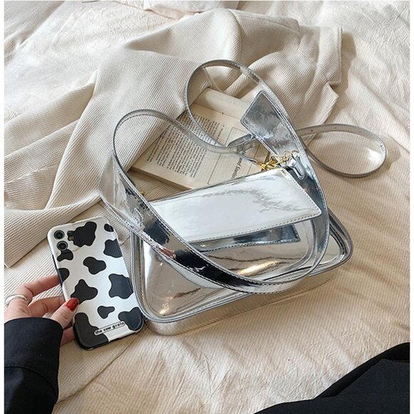 Women's Silver Evening Hobo Tote Handbag Satchel Clutch Crossbody Bags - Picture 5 of 8